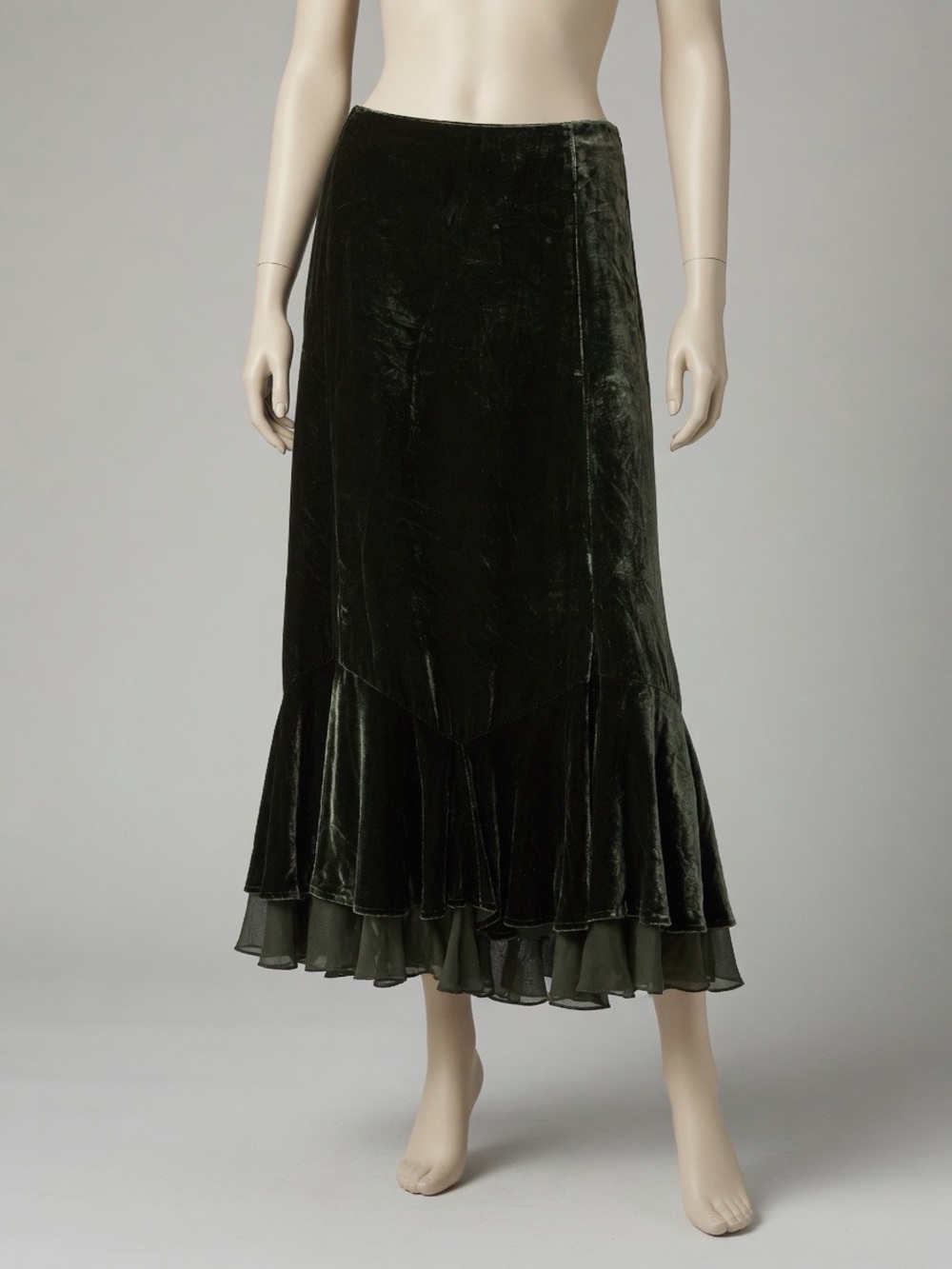 VTG RALPH LAUREN Brown Velour Maxi Skirt Green Label Collection Rayon Silk Sz 14